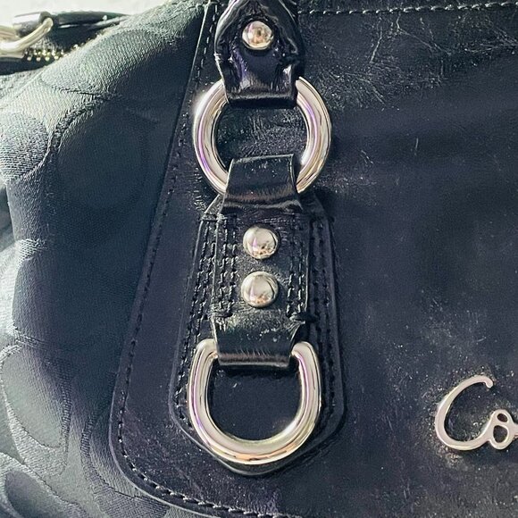 COACH Ashley Satchel Black Signature Jacquard Leather Silver Hardware - Picture 9 of 11